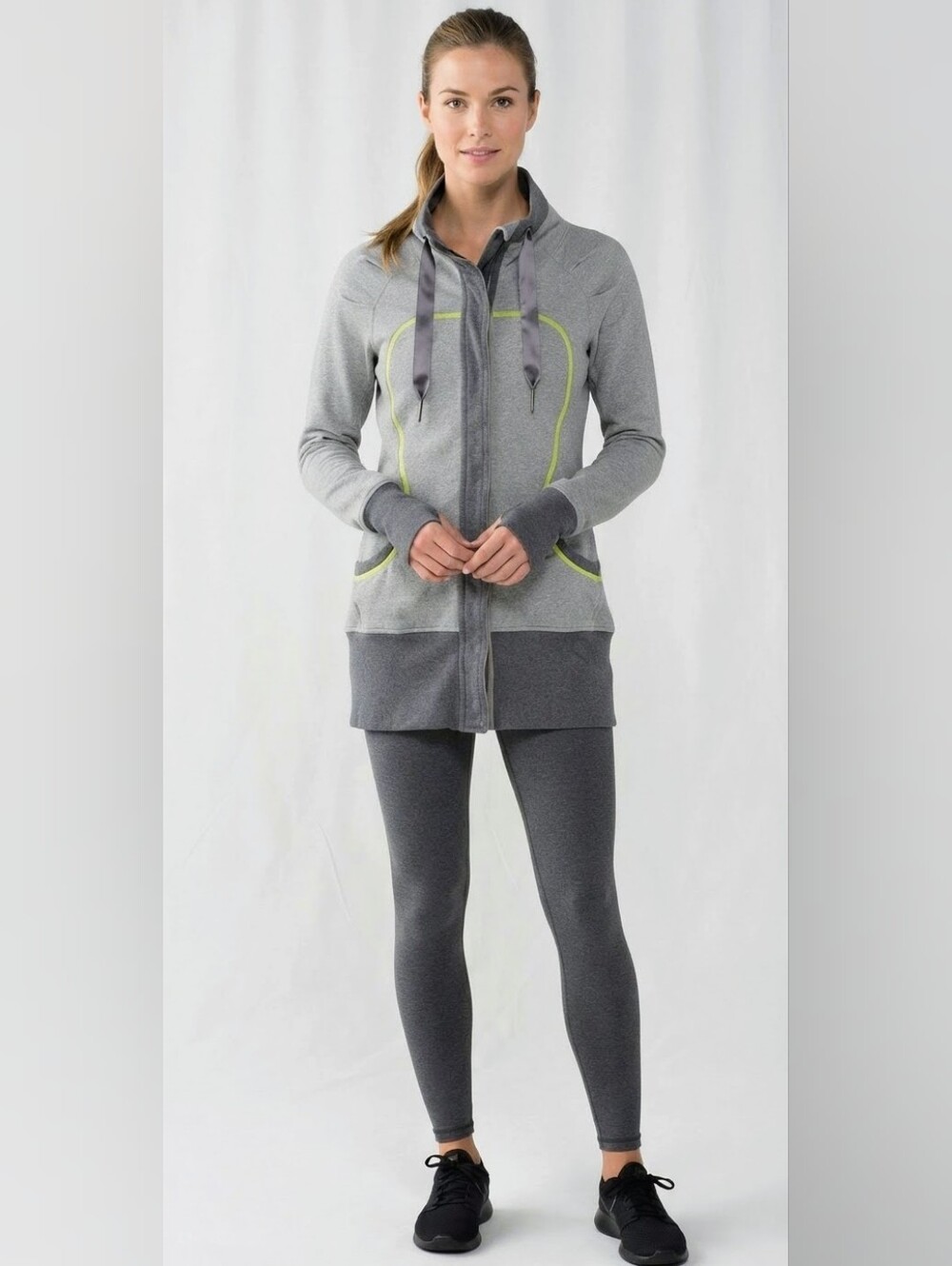 Lululemon Central Park Jacket Gray Lime Green Button Snap Size 8 Medium